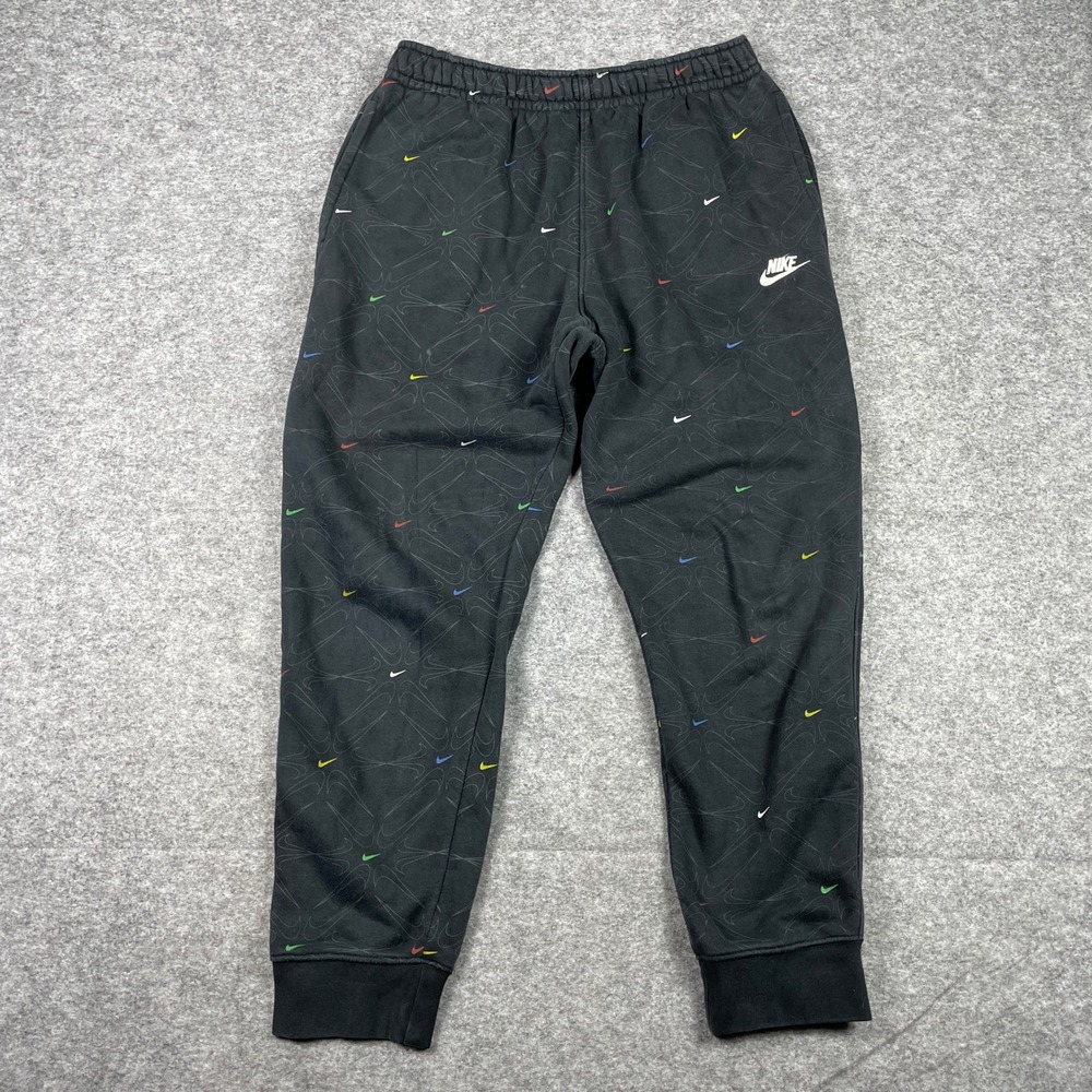 Nike Joggers Mens L Black Multi Color Mini Swoosh Fleece Sweatpants DM7931-010